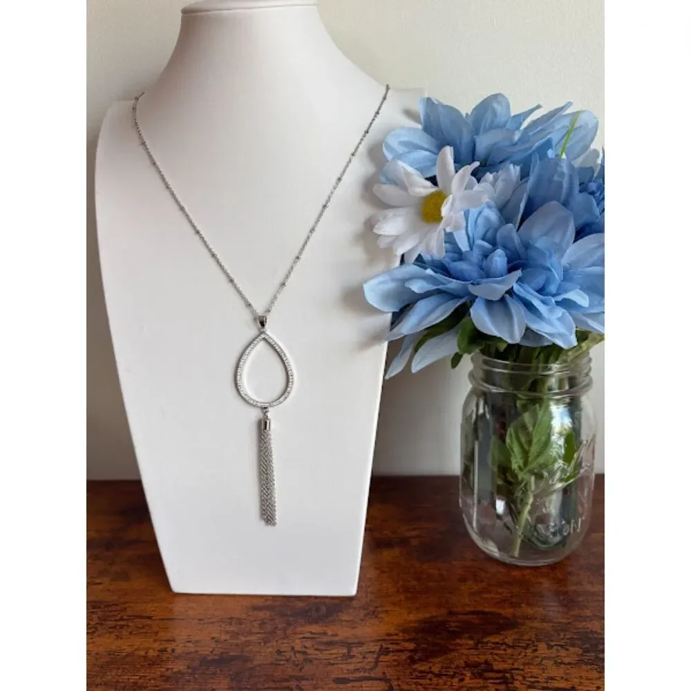 Swarovski Crystal Elements Teardrop Tassel Pendant Necklace 22